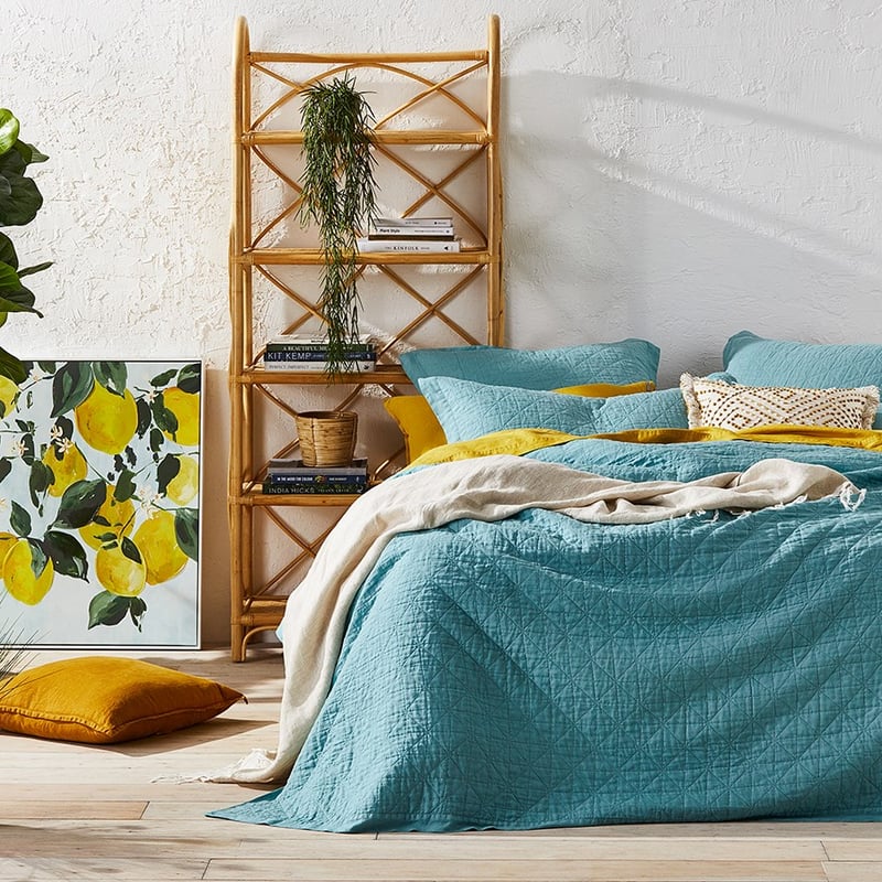 Vintage Washed Linen Marine Quilted Pillowcase