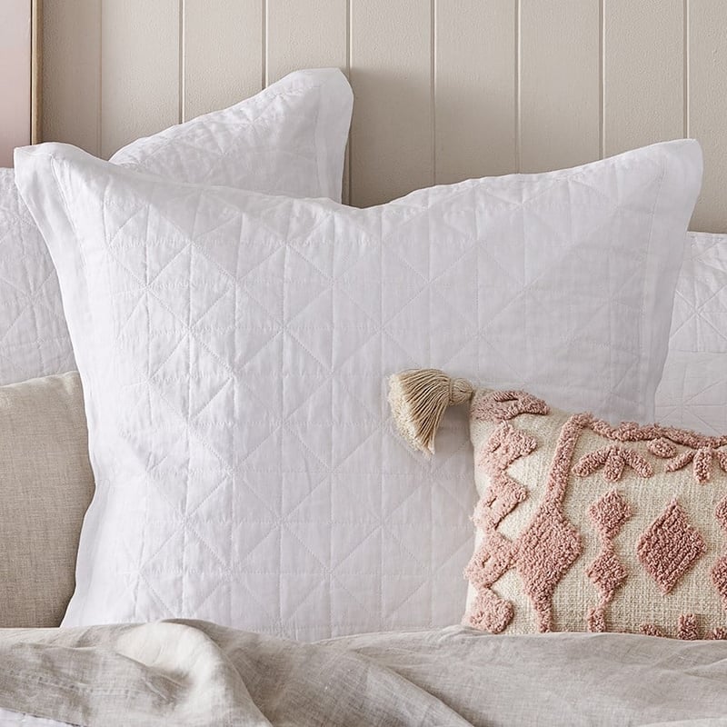 Vintage Washed Linen White Quilted Pillowcase