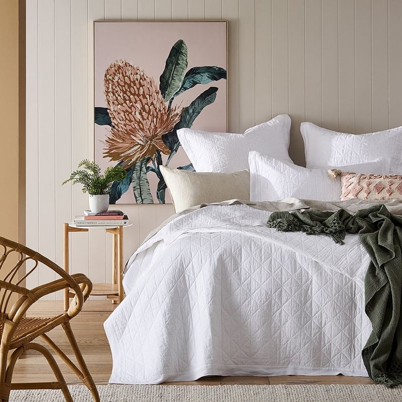 Vintage Washed Linen White Quilted Pillowcase