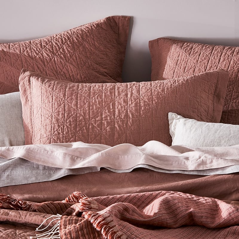 Vintage Washed Linen Rose Quilted Pillowcase