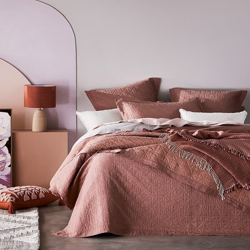 Vintage Washed Linen Rose Quilted Pillowcase