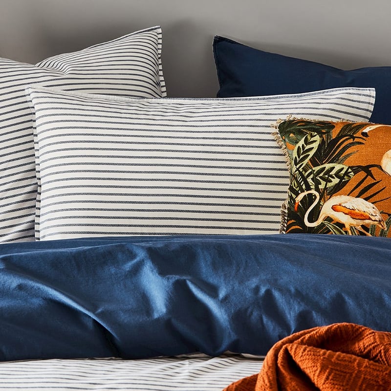 Stonewashed Printed Cotton China Blue Stripe Pillowcase