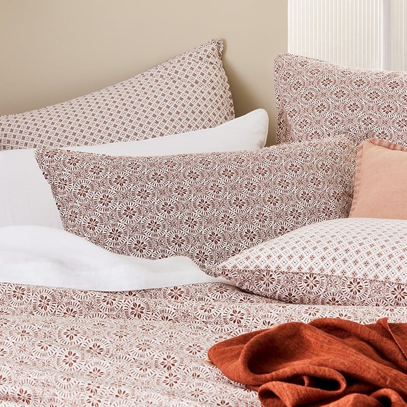 Stonewashed Printed Cotton Clay Tile Pillowcase