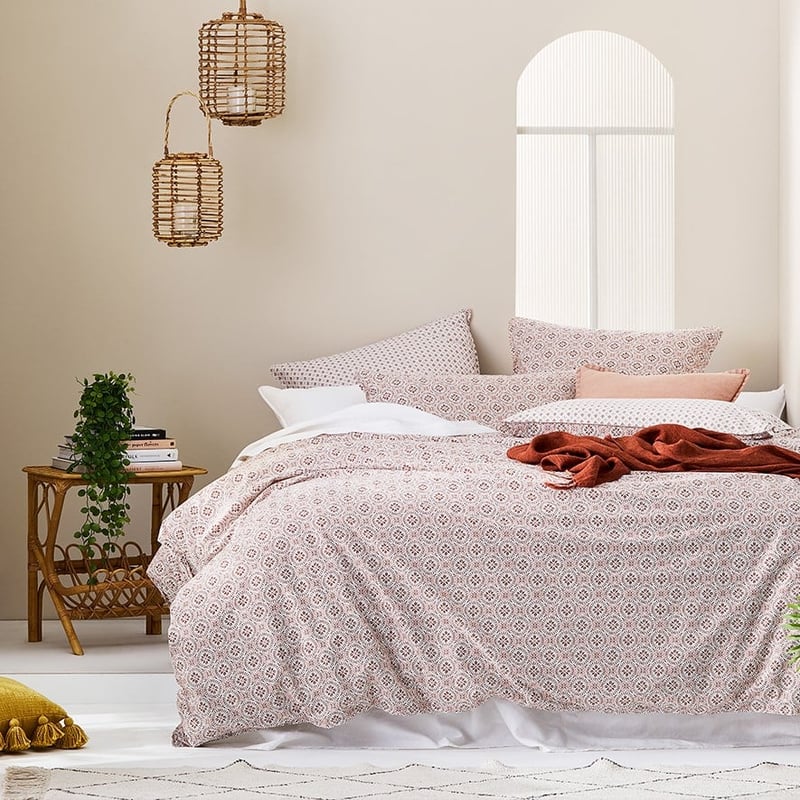 Stonewashed Printed Cotton Clay Tile Pillowcase
