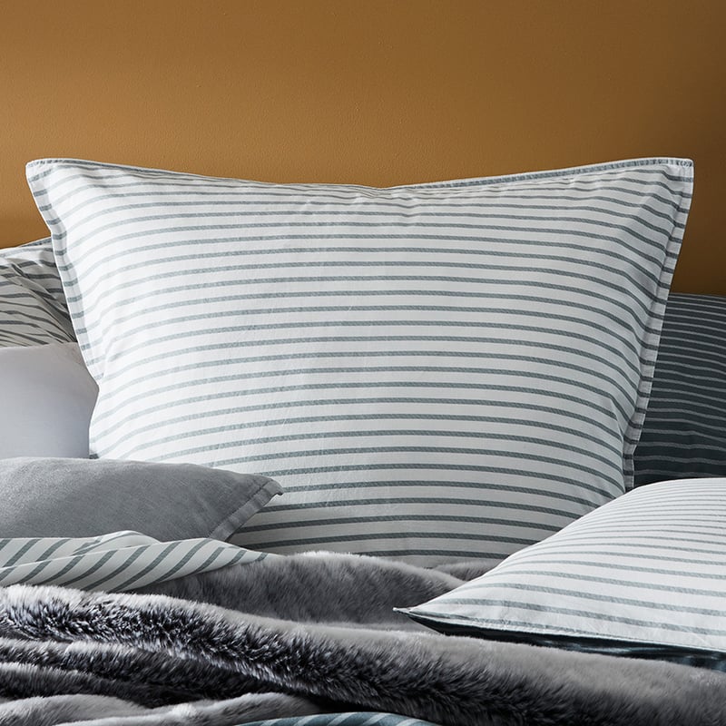 Stonewashed Printed Cotton Sage Stripe Pillowcase
