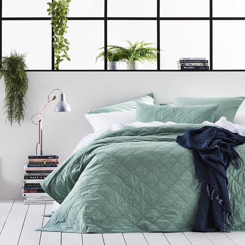 Stonewashed Cotton Greenery Quilted Pillowcase