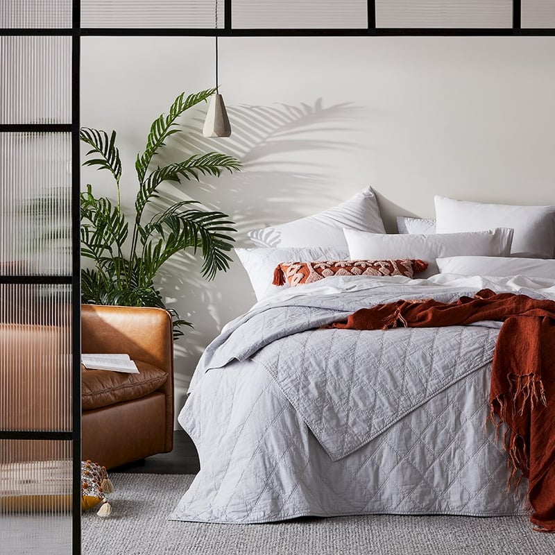 Stonewashed Cotton Silver Quilted Pillowcase