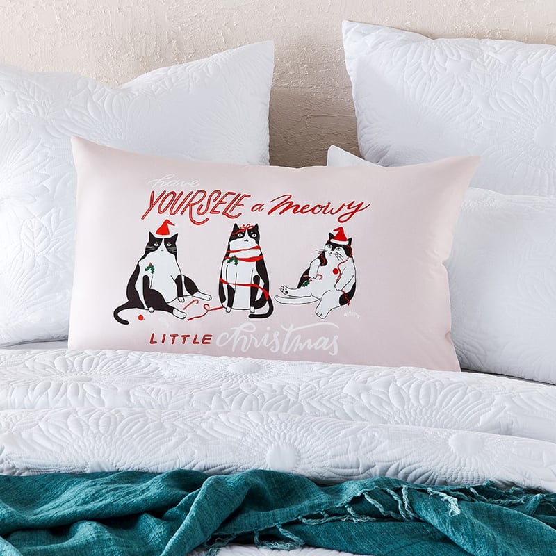 Meowy Little Christmas Text Pillowcases