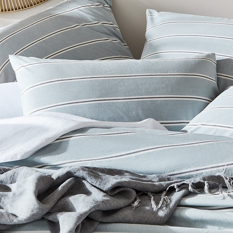 Stonewashed Yarn Dyed Blue Stripe Cotton Pillowcase