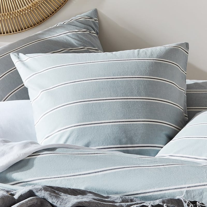 Stonewashed Yarn Dyed Blue Stripe Cotton Pillowcase