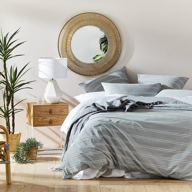 Stonewashed Yarn Dyed Blue Stripe Cotton Pillowcase