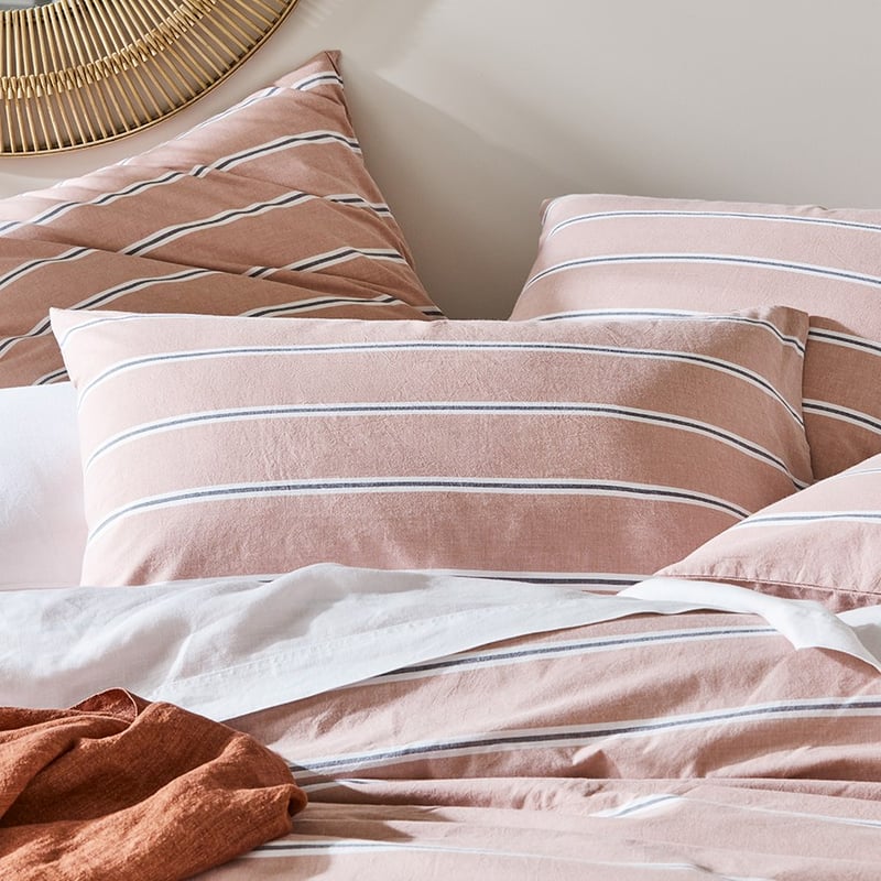 Stonewashed Yarn Dyed Clay Stripe Cotton Pillowcase