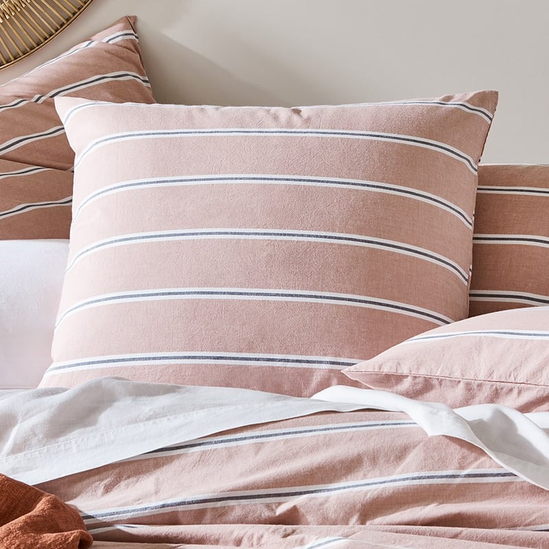 Stonewashed Yarn Dyed Clay Stripe Cotton Pillowcase