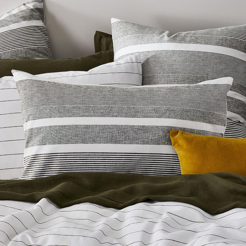 Vintage Washed Linen Cotton Moss Stripe Pillowcase