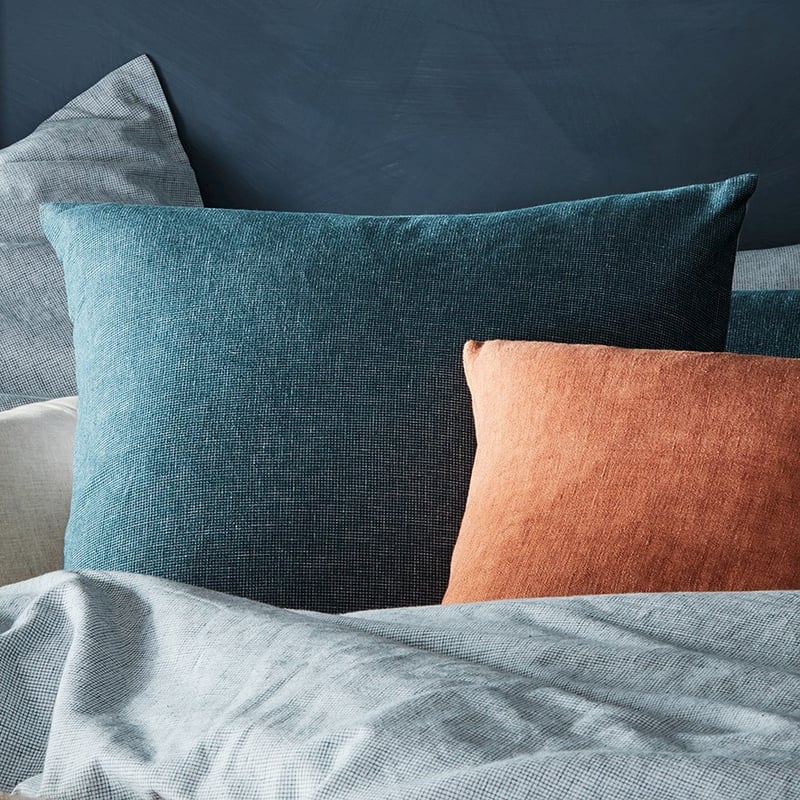 Vintage Washed Linen Cotton Teal Check Pillowcase