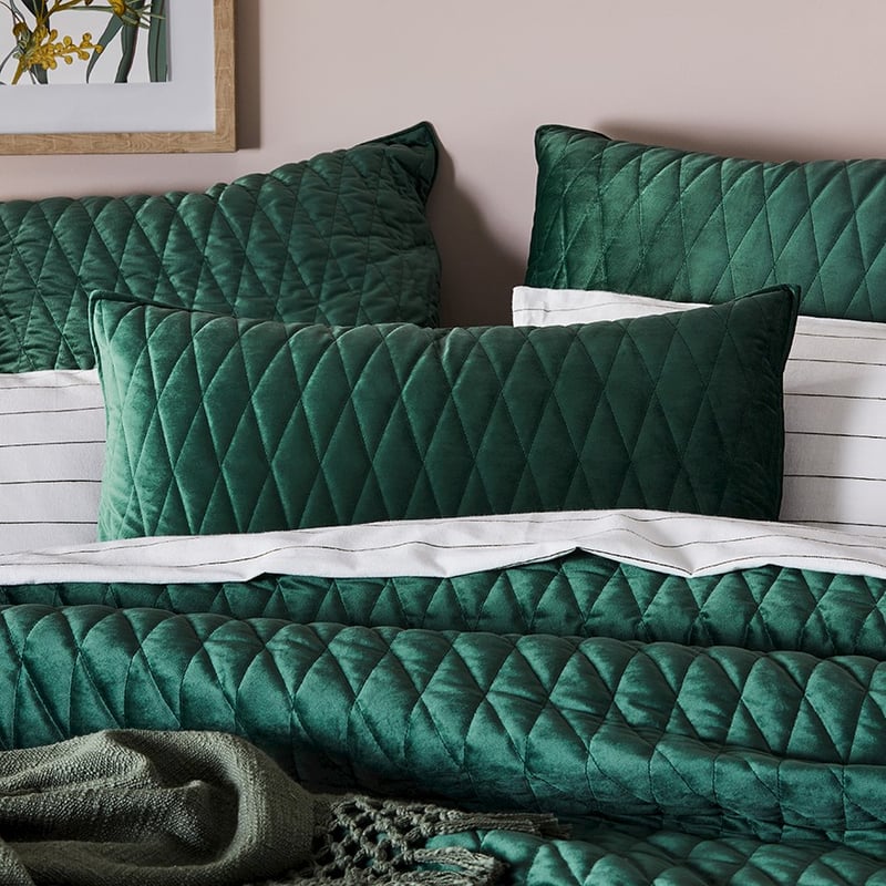 May Dark Olive Quilted Velvet Pillowcase
