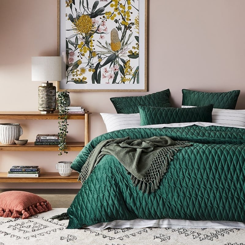 May Dark Olive Quilted Velvet Pillowcase