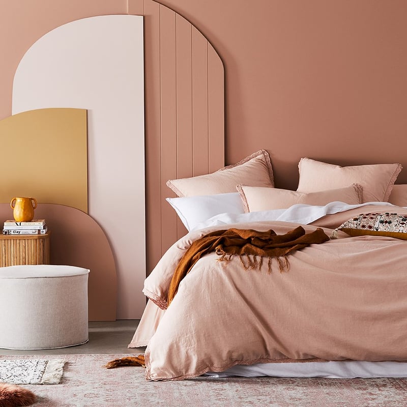 Vintage Washed Linen Cotton Rose Dust Lace Pillowcase