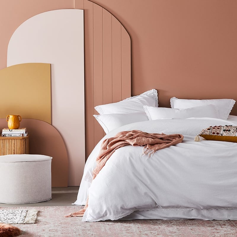 Vintage Washed Linen Cotton White Lace Pillowcase