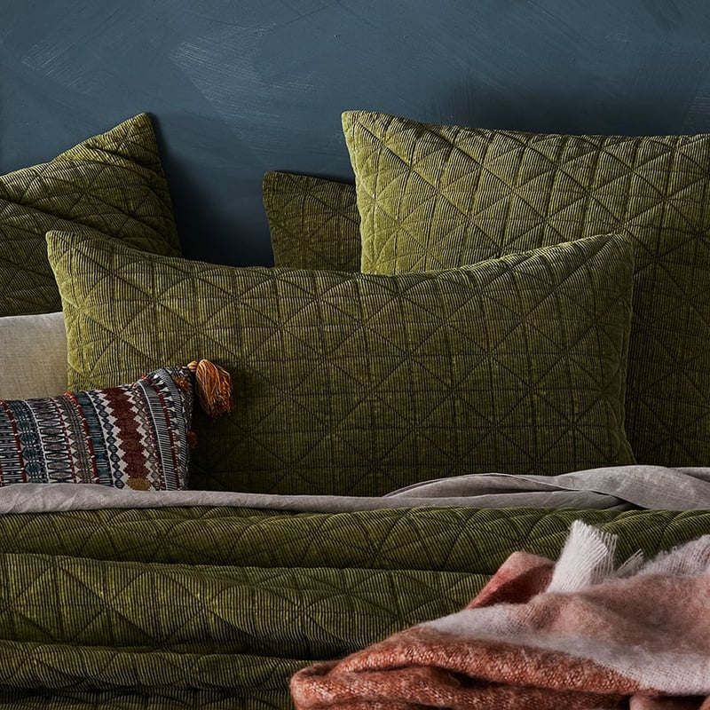 Vintage Washed Corduroy Quilted Antique Green Pillowcase