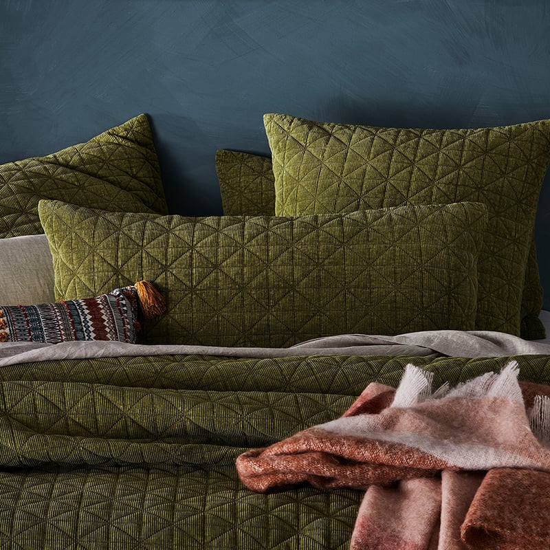 Vintage Washed Corduroy Quilted Antique Green Pillowcase