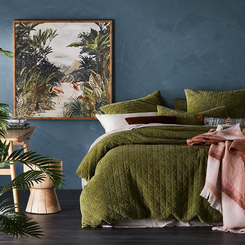 Vintage Washed Corduroy Quilted Antique Green Pillowcase