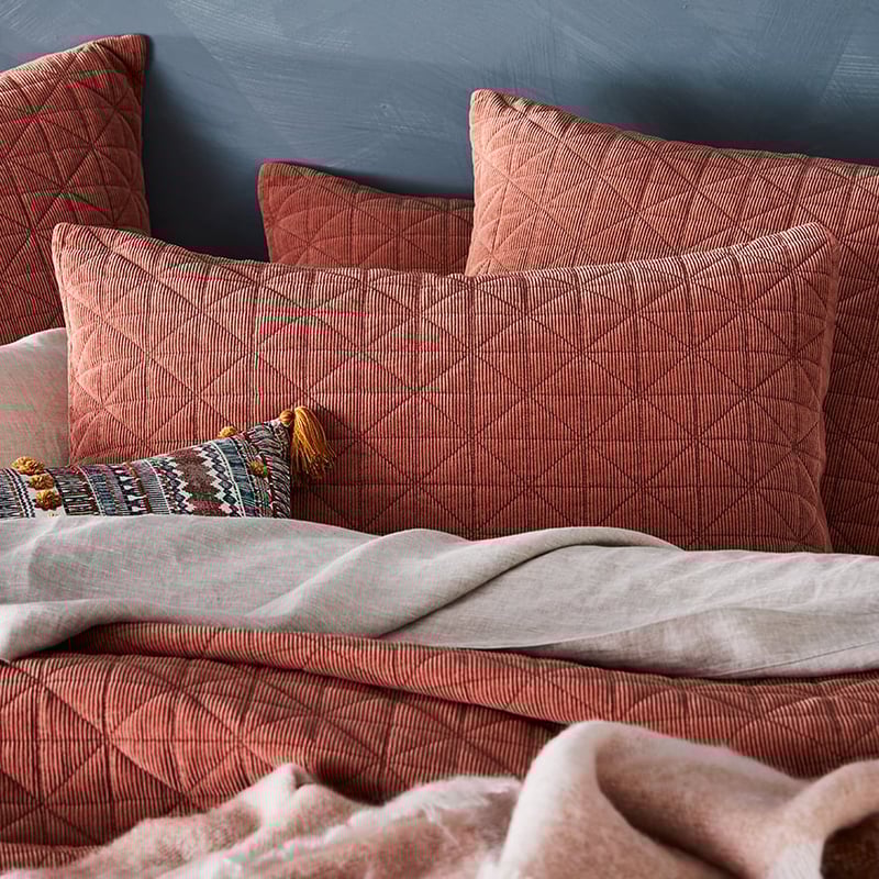 Vintage Washed Corduroy Quilted Redwood Pillowcase