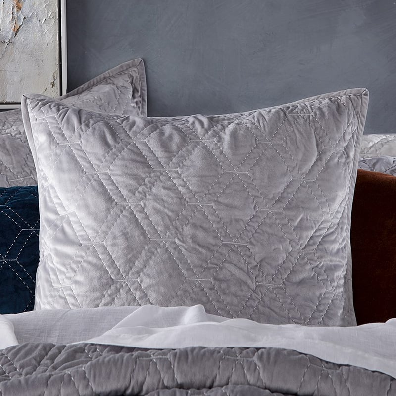 Valentina Quilted Silver Velvet Pillowcase