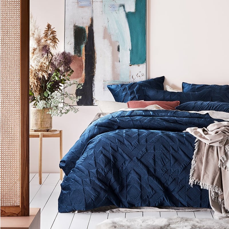 Gemini Quilted Navy Velvet Pillowcase