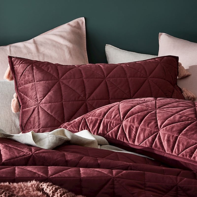 Stevie Velvet Quilted Coverlet Single/Double Burgandy Coverlet