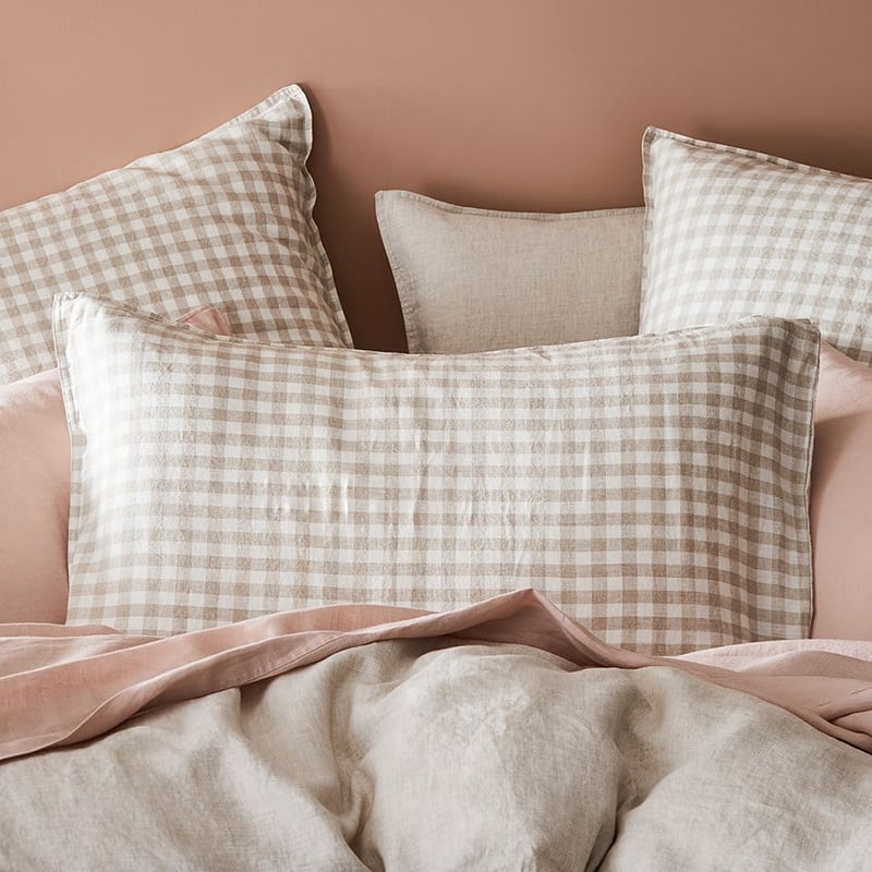 Vintage Washed Linen Linen Check Pillowcase