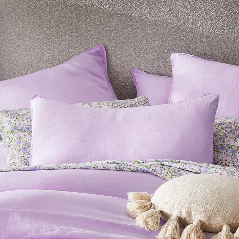 Vintage Washed Linen Pastel Lilac Pillowcase