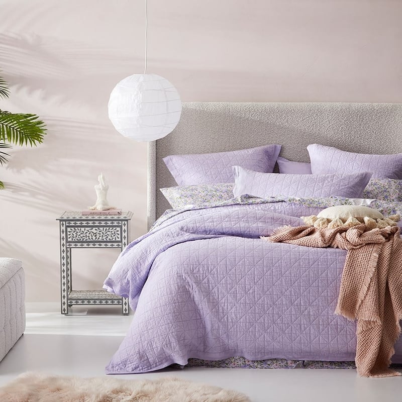 Vintage Washed Linen Pastel Lilac Pillowcase