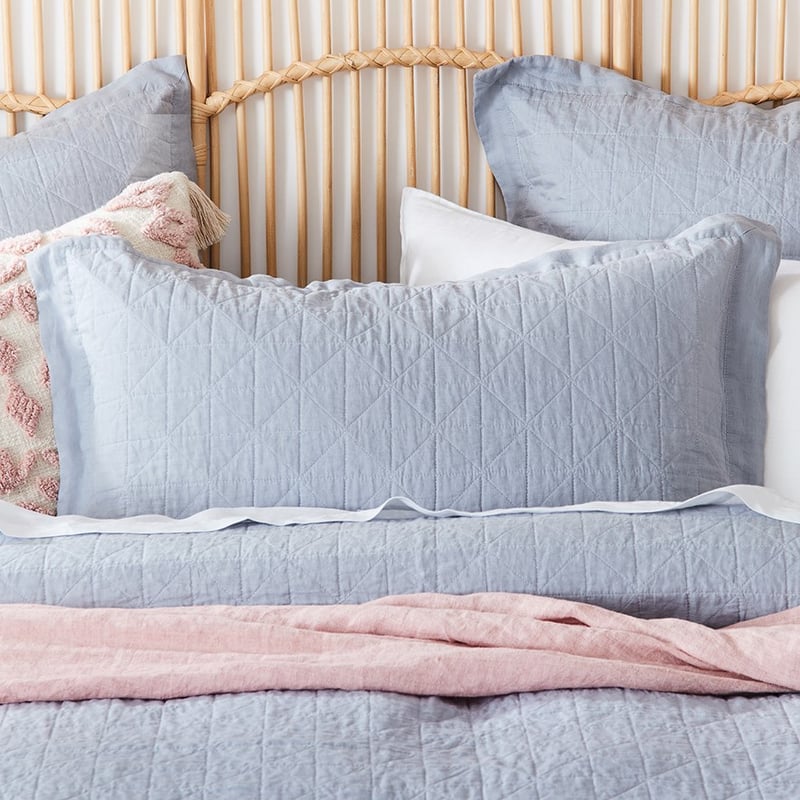 Vintage Washed Linen Blue Dust Quilted Pillowcase