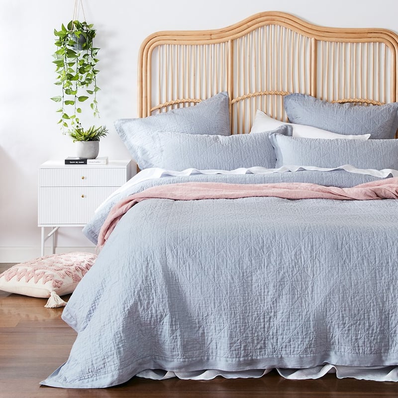 Vintage Washed Linen Blue Dust Quilted Pillowcase