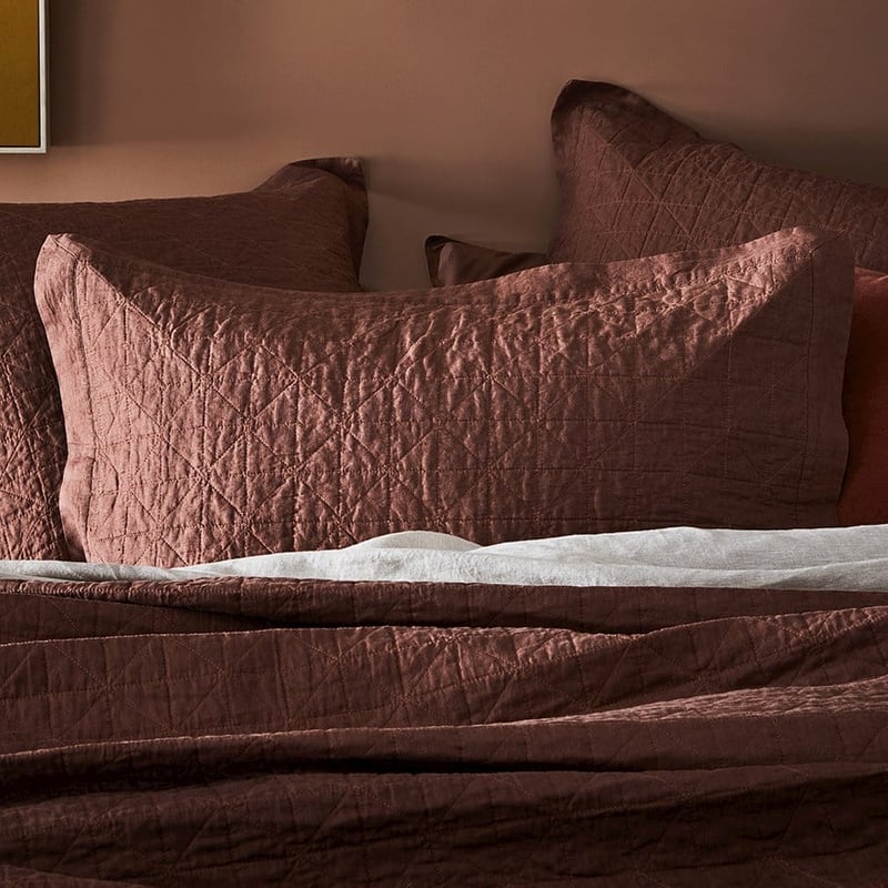 Vintage Washed Linen Nutmeg Quilted Pillowcase