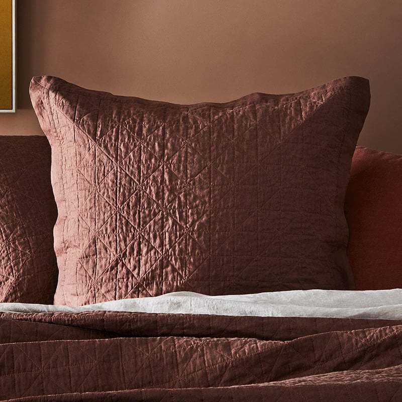 Vintage Washed Linen Nutmeg Quilted Pillowcase