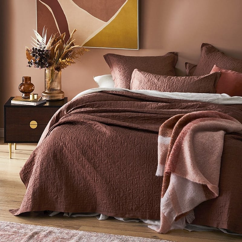 Vintage Washed Linen Nutmeg Quilted Pillowcase