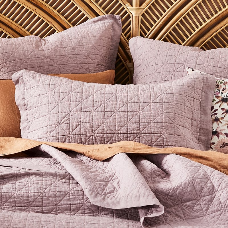 Vintage Washed Linen Dusty Mauve Quilted Pillowcase