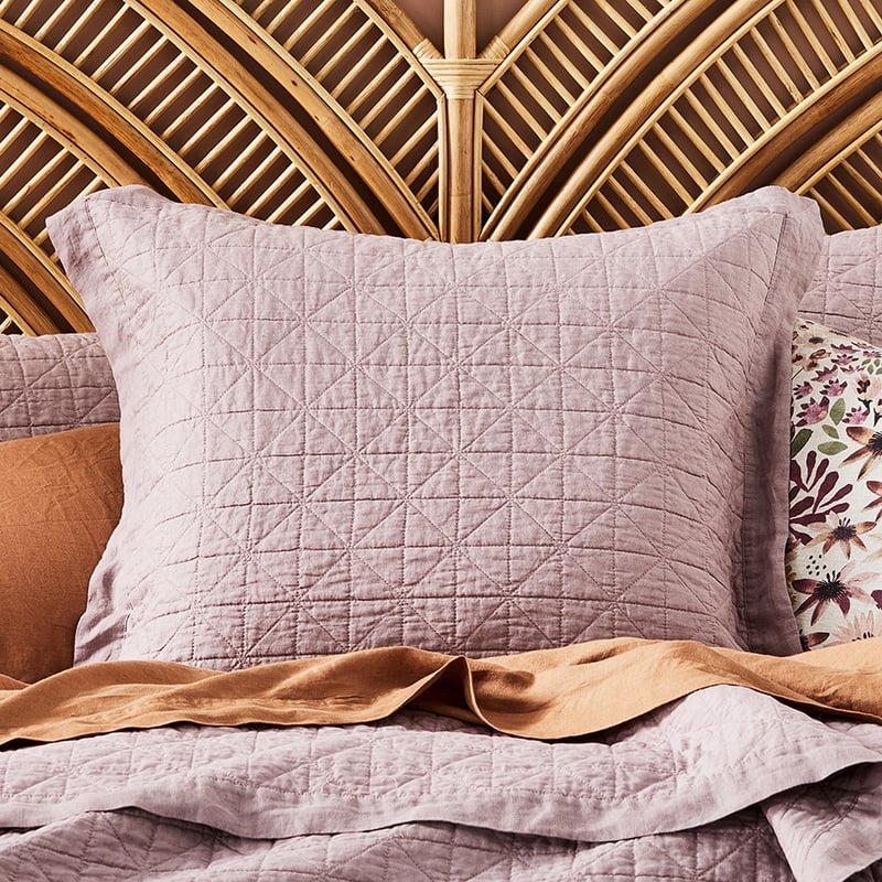 Vintage Washed Linen Dusty Mauve Quilted Pillowcase