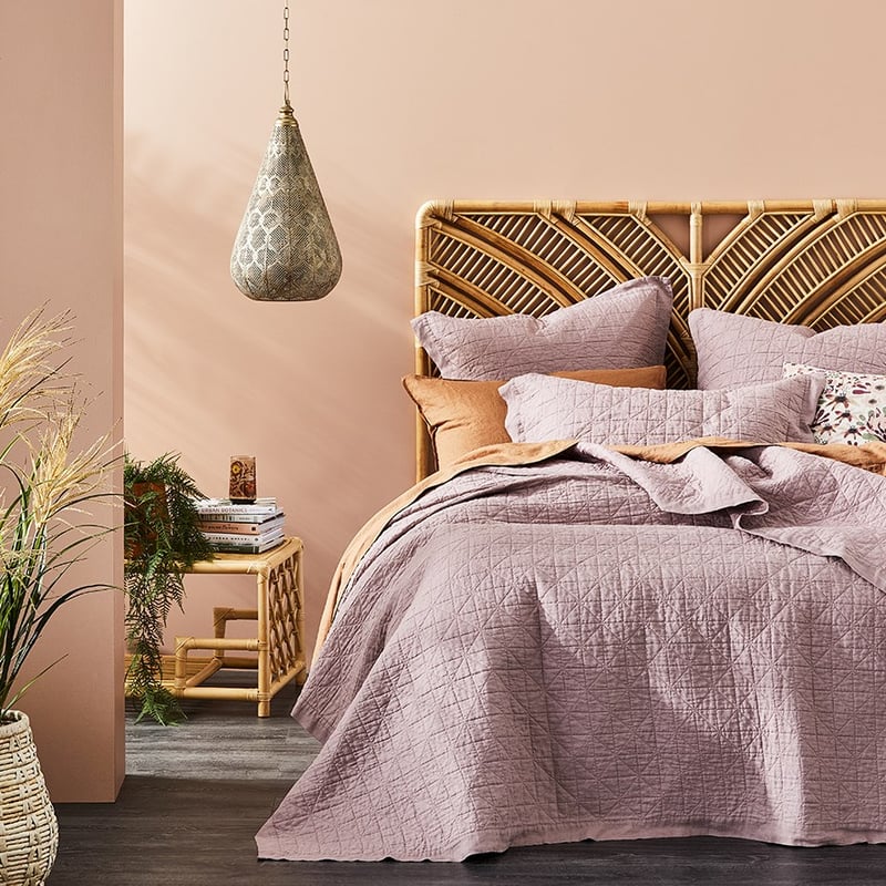 Vintage Washed Linen Dusty Mauve Quilted Pillowcase