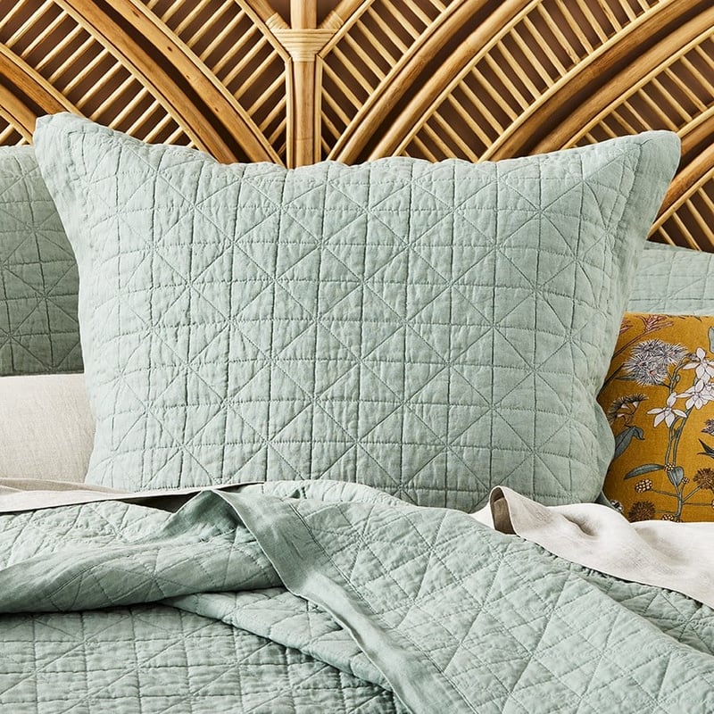 Vintage Washed Linen Eucalyptus Quilted Pillowcase