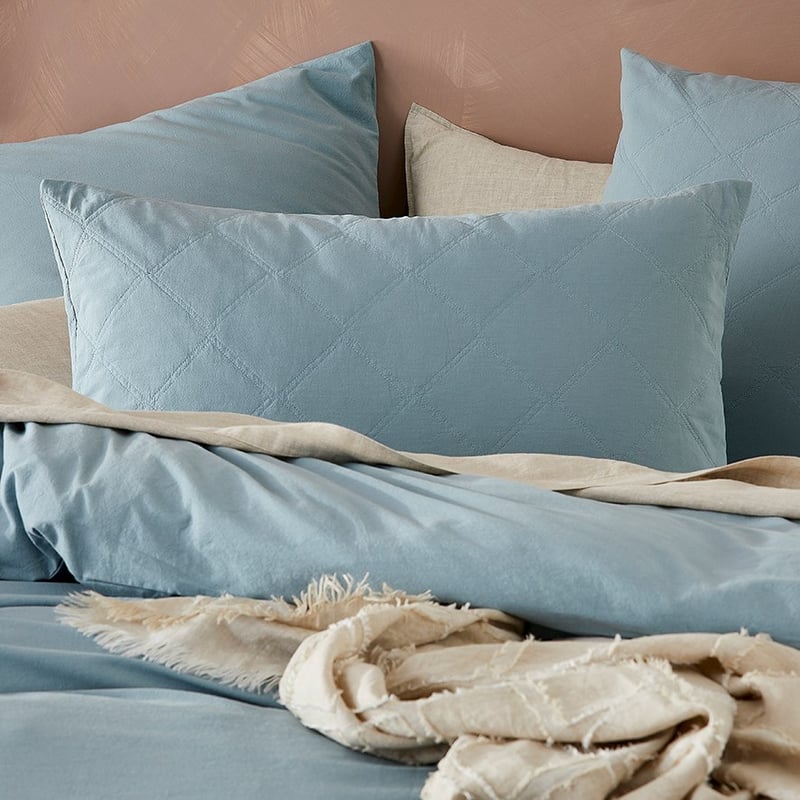 Stonewashed Cotton Blue Grey Quilted Pillowcase