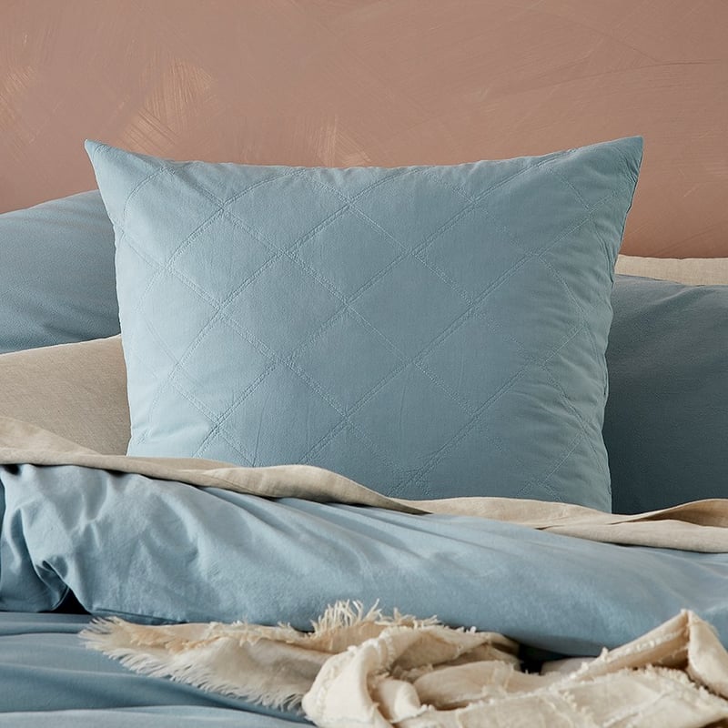 Stonewashed Cotton Blue Grey Quilted Pillowcase