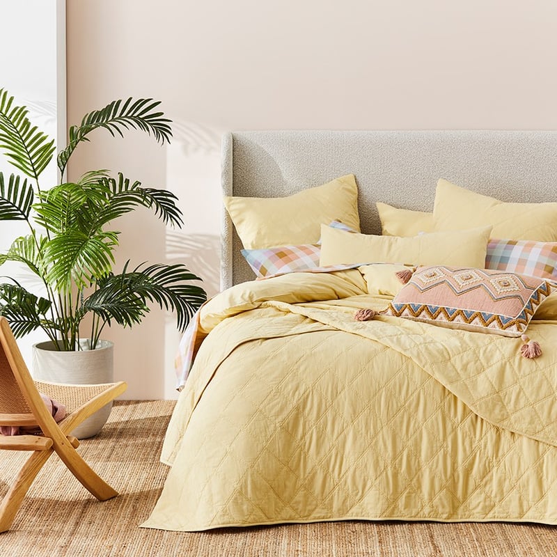 Stonewashed Cotton Dusty Yellow Quilted Pillowcase  