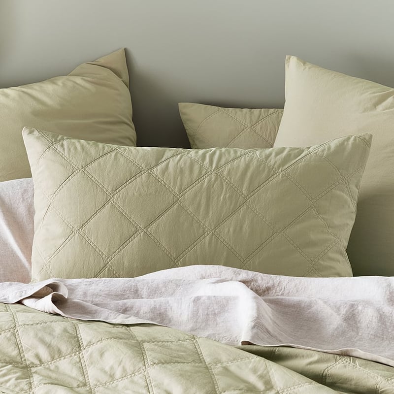 Stonewashed Cotton Soft Khaki Quilted Pillowcase