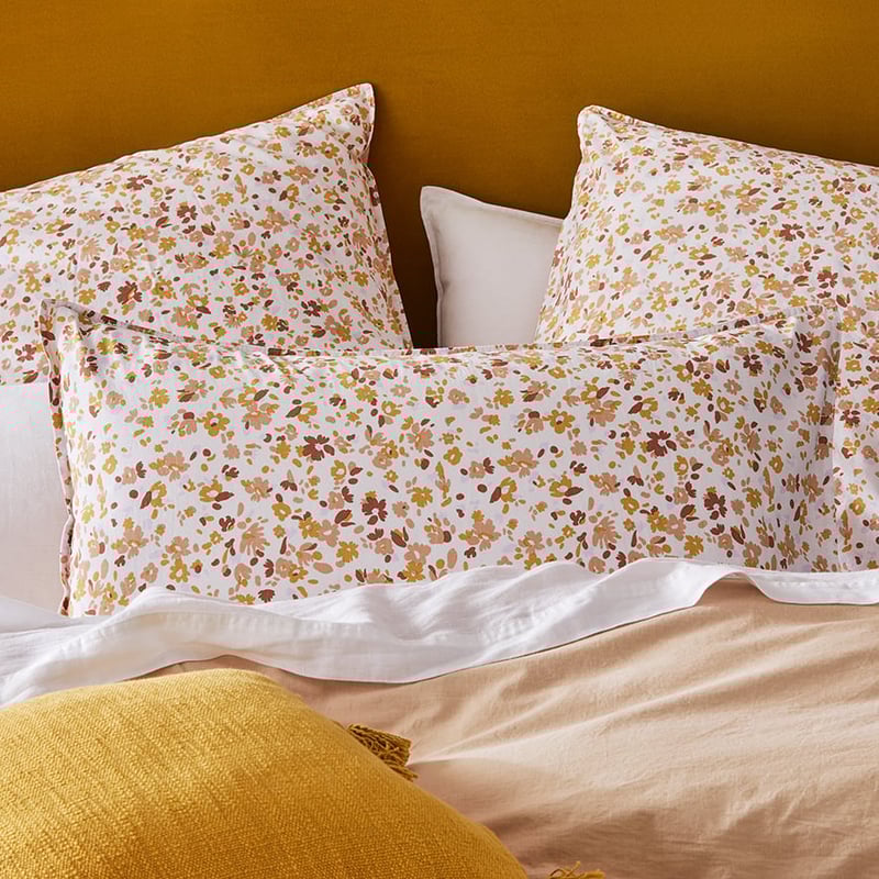 Stonewashed Printed Cotton Earthy Floral Pillowcase