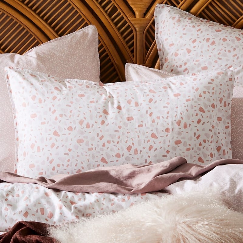Stonewashed Cotton Printed Pink Terrazzo Pillowcase