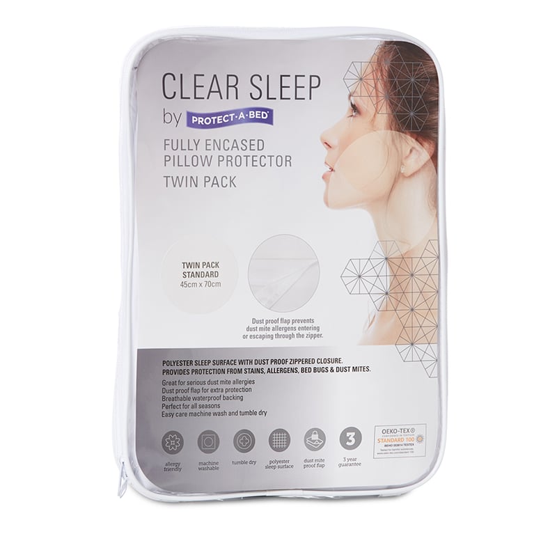 Clear Sleep Fully Encased Pillow Protector Twin Pack