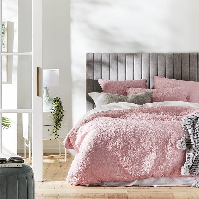 Chloe Peony Pink Quilted Quilt Cover + Pillowcases